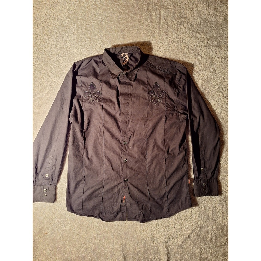 Brooklyn Xpress Mens Black XL Button Down Shirt Long Sleeve Fleur de Lis,flower